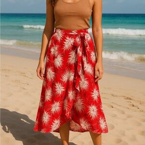 La Blanca Red Floral Swim Cover-Up Skirt One Size